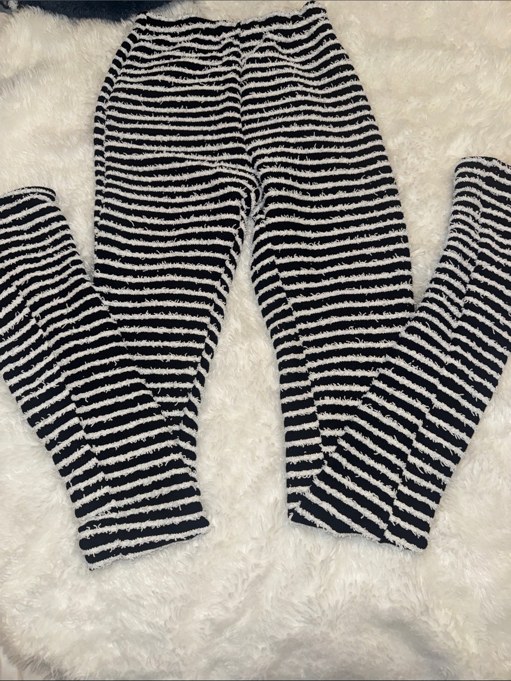 Black & White Striped Fuzzy Leggings